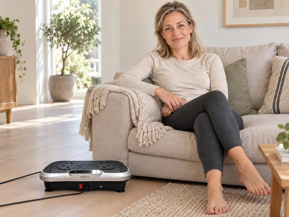 AI-genereret brandavatar slapper af i sofaen efter sin rutine med VIB PRO.